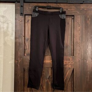DKNY Women's Black Skinny Pull On Pants Leggings with Faux Leather Accents Large